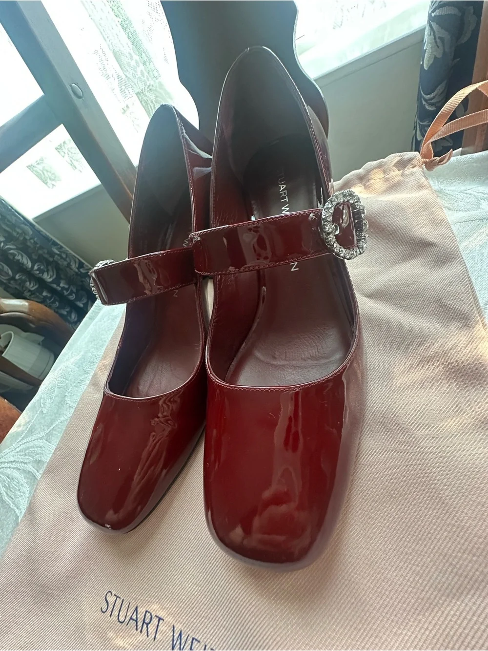 Stuart Weitzman Red Patent Leather Sloan 60 Mary Jane Heels